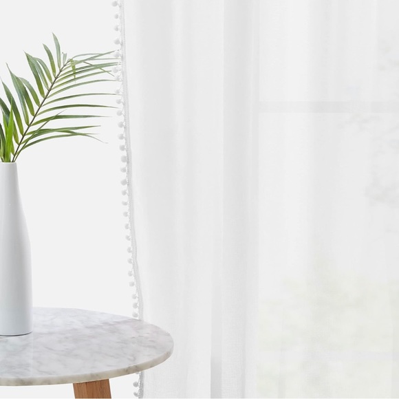 HYDE LANE Set of 2! Pom Pom White Sheer Curtains for Living Room 84 Inches Long - Picture 4 of 6